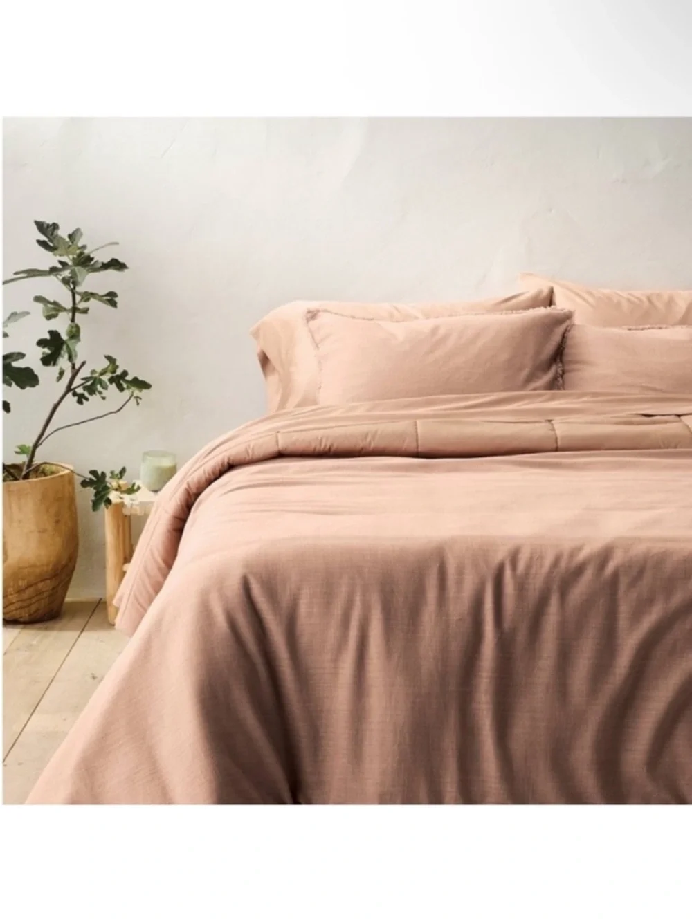 NWT Full/Queen Heavyweight Linen Blend Comforter and Sham Set Light Adobe Clay